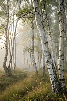 Birch forest in the haze