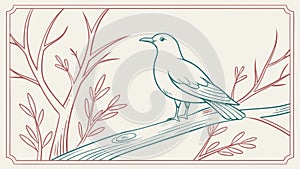 Serene Bird on Branch Frame for Nature & Peaceful Designs, vector design Generative AI