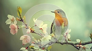 Serene Bird Perched Among Blossoms