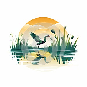 Serene Bird In Water: A Vector Logo Inspired By Wetlands