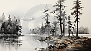 Serene Black And White Landscape Paintings: Captivating Wilderness In Watercolor