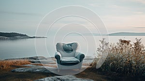 Serene Blue Chair By The Water photo
