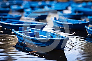 Serene blue rowboats on water photo