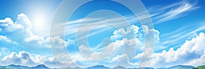 Serene blue sky with fluffy white clouds, perfect for creative backgrounds and designs