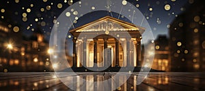 Serene bokeh with financial buildings and corporate banking elements in a subdued color scheme photo
