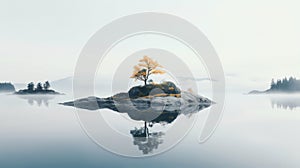 Serene And Calming Islet With Floating Tree In Ethereal 8k Resolution photo