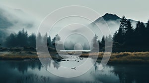 Serene And Calming Mountain Lake In Dark And Moody Style