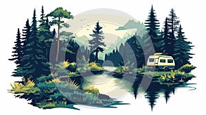 Serene Camping Adventure in Forest with Camper photo