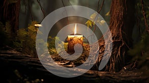 A Serene Candle Illuminates the Enchanting Forest photo