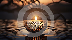 A Serene Candle Illuminating a Table