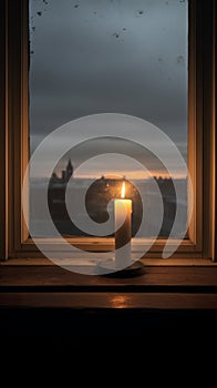 A Serene Candle Illuminating a Window