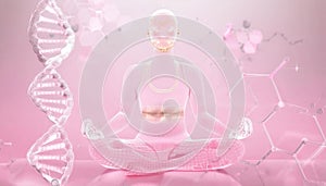 Meditating Figure with DNA and Scientific Elements