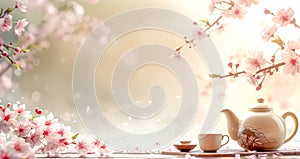Serene cherry blossom tea setting