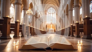 Serene Church Interior with Open Bible