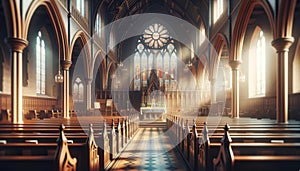 Serene Church Interior, Spiritual Atmosphere