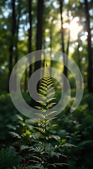 Single Fern Leaf in Forest photo