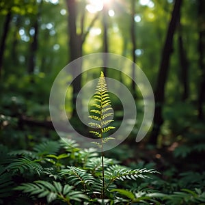Single Fern Leaf in Forest photo