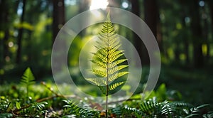 Single Fern Leaf in Forest photo