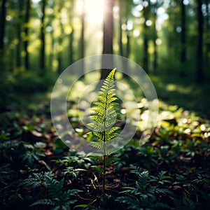 Single Fern Leaf in Forest photo