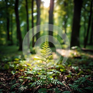 Single Fern Leaf in Forest photo