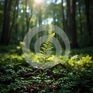 Single Fern Leaf in Forest photo