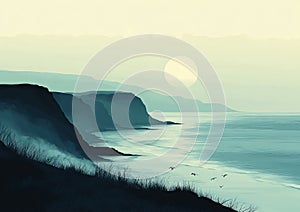 Serene Coastal Cliffs: An Abstract Perspective photo