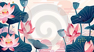 A serene composition of lotus flowers in pastel shades, evoking a dreamy and delicate atmosphere