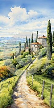 Serene Countryside: A Detailed Cinquecento Painting Of A Charming Dirt Road