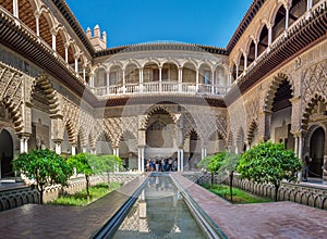 Courtyard of the Royal AlcÃÂ¡zar of Seville, Spain