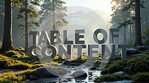 3D Table of Content in Sunlit Forest Scene