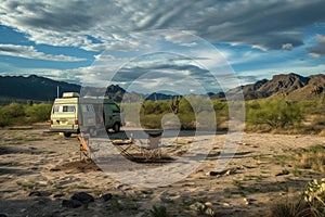 Serene desert camping experience with vintage camper