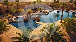 Luxury Desert Resort Pool and Spa Oasis at Sunset