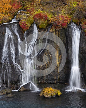 A serene display of the Hraunfossar waterfall