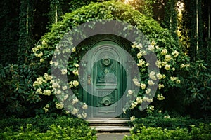 Serene Door green garden. Generate Ai