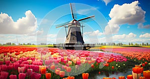 Serene Dutch Countryside with Windmill