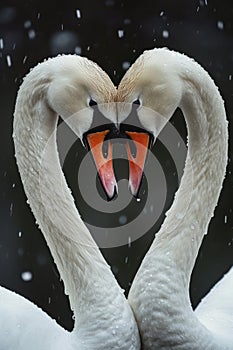 Serene embrace: two swans in love, a graceful display of adoration and unity in the swanst& x27;s affectionate bond, a