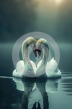 Serene embrace: two swans in love, a graceful display of adoration and unity in the swanst's affectionate bond, a