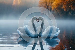 Serene embrace: two swans in love, a graceful display of adoration and unity in the swanst's affectionate bond, a