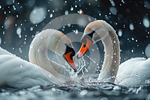 Serene embrace: two swans in love, a graceful display of adoration and unity in the swanst's affectionate bond, a