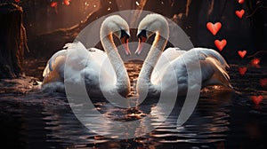 Serene embrace: two swans in love, a graceful display of adoration and unity in the swanst& x27;s affectionate bond, a