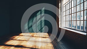 Sunlight Streams Through Large Window Into an Empty Room in Loft