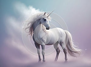Serene Unicorn in a Dreamy Mist with Shimmering Aura photo