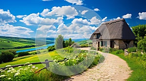 Serene European Countryside: A Quaint Cottage Amidst Rolling Hills