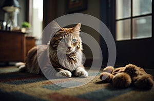 Serene Feline Repose: Cat Lounging in Contentment