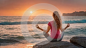 Serene Female Yoga Meditation at Sea in the Dusk Light