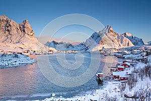 Serene fishing village on the shore in the north of Norway.