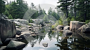 Serene Forest Lake With Majestic Rocks: A Wilderness Photography Masterpiece
