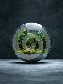 serene forest landscape inside glass sphere