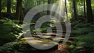 Stone Steps in a Sunlit Forest Path