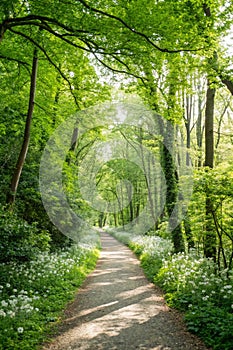 Serene Forest Pathway in Lush Greenery During Summer